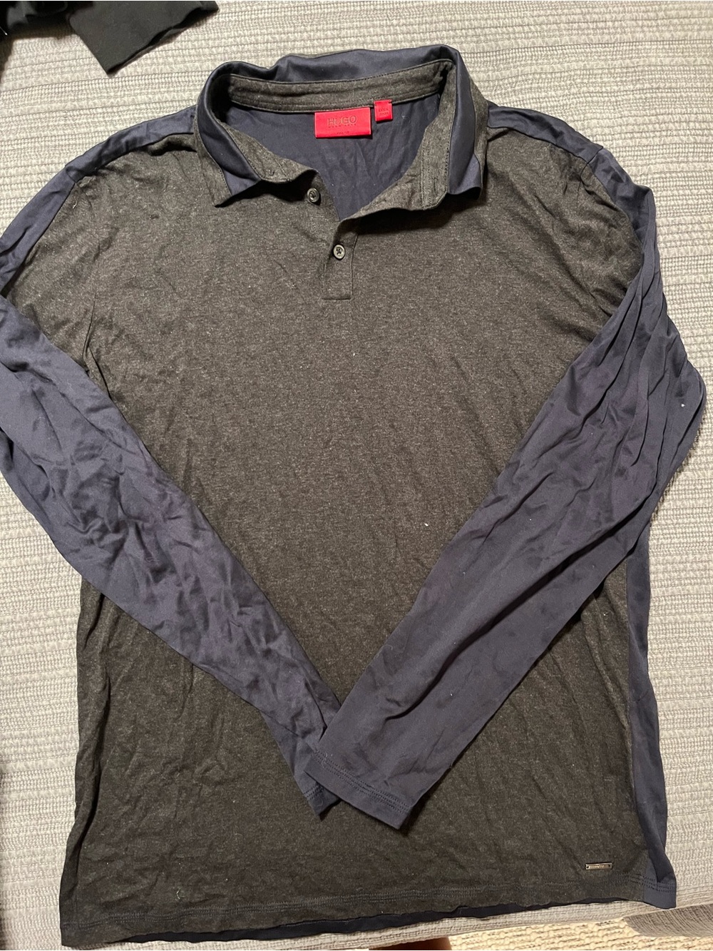 Hugo Boss Long-Sleeve Polo Shirt in Charcoal and Navy
